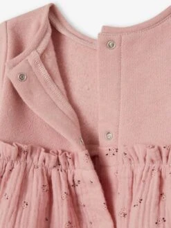 Dual Fabric Dress In Fleece For Babies - Pink Medium Solid With Desig -PETIT BATEAU Sales Store dual fabric dress in fleece for babies 2