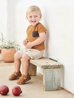 Dual Fabric T-Shirt For Babies - Caramel -PETIT BATEAU Sales Store dual fabric t shirt for babies 5