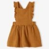 Dungaree Dress In Cotton Gauze, For Babies - Green Medium Solid -PETIT BATEAU Sales Store dungaree dress in cotton gauze for babies