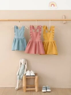 Dungaree Dress In Cotton Gauze, For Babies - Pink -PETIT BATEAU Sales Store dungaree dress in cotton gauze for babies 17
