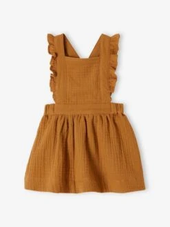 Dungaree Dress In Cotton Gauze, For Babies - Caramel