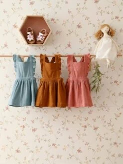 Dungaree Dress In Cotton Gauze, For Babies - Caramel -PETIT BATEAU Sales Store dungaree dress in cotton gauze for babies 23