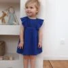 Embroidered Dress In Cotton Gauze, For Babies - Blue Bright Solid -PETIT BATEAU Sales Store embroidered dress in cotton gauze for babies