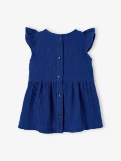 Embroidered Dress In Cotton Gauze, For Babies - Blue Bright Solid -PETIT BATEAU Sales Store embroidered dress in cotton gauze for babies 2