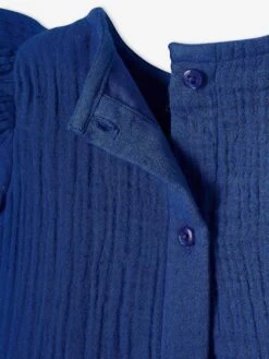 Embroidered Dress In Cotton Gauze, For Babies - Blue Bright Solid -PETIT BATEAU Sales Store embroidered dress in cotton gauze for babies 4