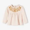 Embroidered Long Sleeve Top For Babies - Beige Light Solid With Design -PETIT BATEAU Sales Store embroidered long sleeve top for babies