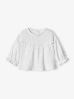 Embroidered Long Sleeve Top For Babies - White