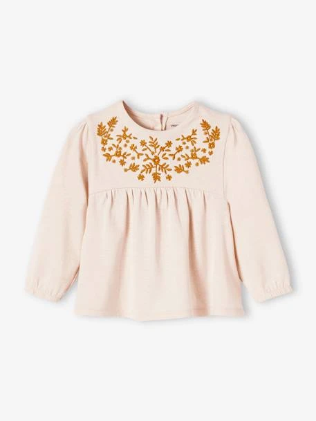 Embroidered Long Sleeve Top For Babies - Beige Light Solid With Design 3 Embroidered Long Sleeve Top For Babies - Beige Light Solid With Design