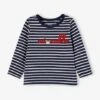 Embroidered Striped Top For Babies - Brown Medium Striped -PETIT BATEAU Sales Store embroidered striped top for babies