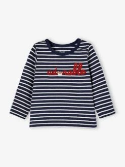 Embroidered Striped Top For Babies - Brown Medium Striped