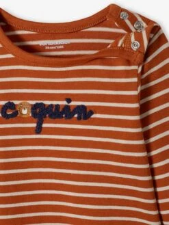 Embroidered Striped Top For Babies - Brown Medium Striped -PETIT BATEAU Sales Store embroidered striped top for babies 4