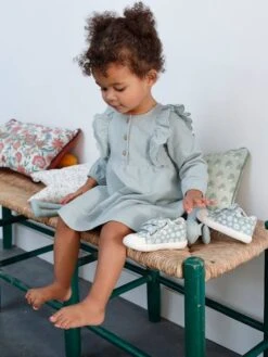 Fleece Dress, Broderie Anglaise Ruffle, For Babies - Grey Blue -PETIT BATEAU Sales Store fleece dress broderie anglaise ruffle for babies 14