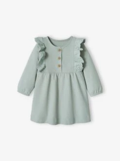 Fleece Dress, Broderie Anglaise Ruffle, For Babies - Grey Blue -PETIT BATEAU Sales Store fleece dress broderie anglaise ruffle for babies 15