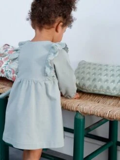 Fleece Dress, Broderie Anglaise Ruffle, For Babies - Grey Blue -PETIT BATEAU Sales Store fleece dress broderie anglaise ruffle for babies 19