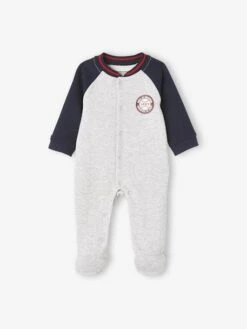 Fleece Sleepsuit With Opening On The Front, For Baby Boys - Grey Medium Solid With Design -PETIT BATEAU Sales Store fleece sleepsuit with opening on the front for baby boys 2