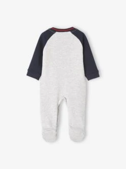 Fleece Sleepsuit With Opening On The Front, For Baby Boys - Grey Medium Solid With Design -PETIT BATEAU Sales Store fleece sleepsuit with opening on the front for baby boys 3