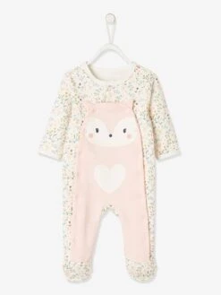 Fleece Sleepsuit With Press Studs On The Front, For Newborn Babies - Light Pink/print -PETIT BATEAU Sales Store fleece sleepsuit with press studs on the front for newborn babies 2