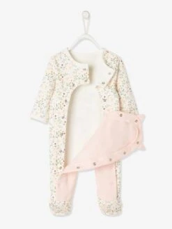 Fleece Sleepsuit With Press Studs On The Front, For Newborn Babies - Light Pink/print -PETIT BATEAU Sales Store fleece sleepsuit with press studs on the front for newborn babies 3