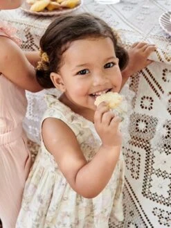 Floral Dress In Cotton Gauze For Babies - Ecru -PETIT BATEAU Sales Store floral dress in cotton gauze for babies 5