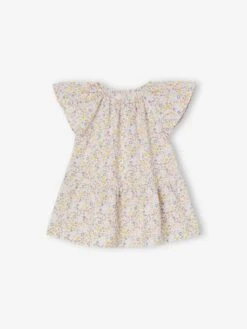 Floral Dress With Butterfly Sleeves For Babies - Printed White