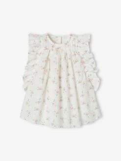 Floral Dress With Ruffles For Babies - White Light All Over Printed -PETIT BATEAU Sales Store floral dress with ruffles for babies 1