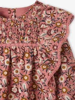 Floral Dress With Smocking, For Babies - Brown Medium All Over Printed -PETIT BATEAU Sales Store floral dress with smocking for babies 5