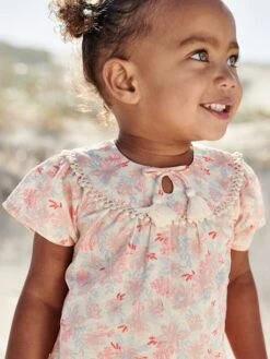Floral Short Sleeve Dress For Babies - Ecru -PETIT BATEAU Sales Store floral short sleeve dress for babies 6