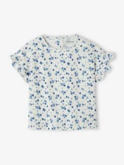 Floral T-Shirt In Pointelle Knit, For Babies - Ecru