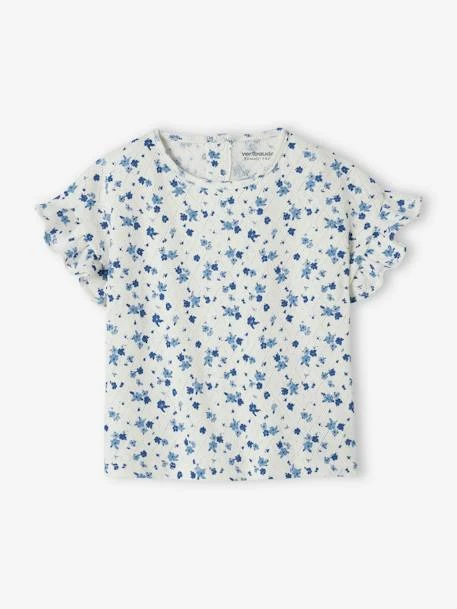 Floral T-Shirt In Pointelle Knit, For Babies - Ecru 3 Floral T-Shirt In Pointelle Knit, For Babies - Ecru