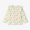 Floral Top With Ruffle, For Babies - Ecru -PETIT BATEAU Sales Store floral top with ruffle for babies