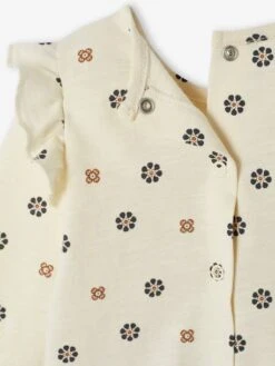Floral Top With Ruffle, For Babies - Ecru -PETIT BATEAU Sales Store floral top with ruffle for babies 2