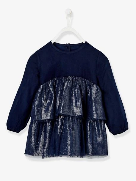 Glittery Christmas Dress, For Babies - Blue Dark Solid 3 Glittery Christmas Dress, For Babies - Blue Dark Solid