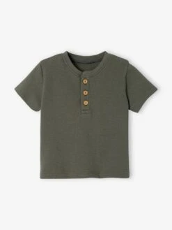 Honeycomb Grandad-Style T-Shirt For Babies - Green Medium Solid