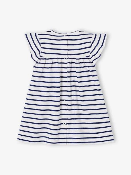 Jersey Knit Dress For Babies - Blue Dark Striped 4 Jersey Knit Dress For Babies - Blue Dark Striped - Image 2