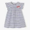Jersey Knit Dress For Babies - Blue Dark Striped -PETIT BATEAU Sales Store jersey knit dress for babies