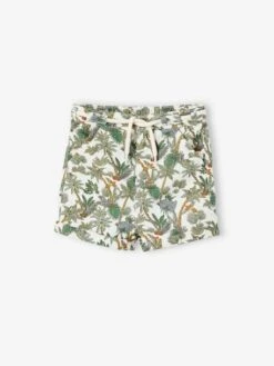 Jungle Shorts In Cotton & Linen, For Babies - Ecru