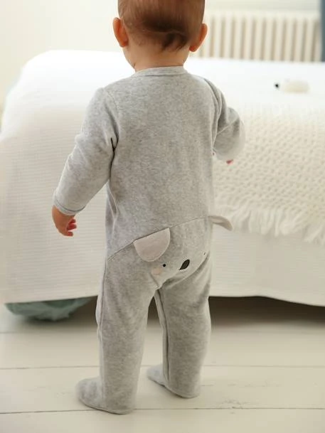 Koala Sleepsuit In Velour, For Babies - Marl Grey 4 Koala Sleepsuit In Velour, For Babies - Marl Grey - Image 2