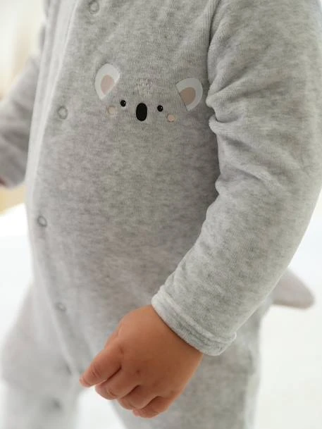 Koala Sleepsuit In Velour, For Babies - Marl Grey 5 Koala Sleepsuit In Velour, For Babies - Marl Grey - Image 3