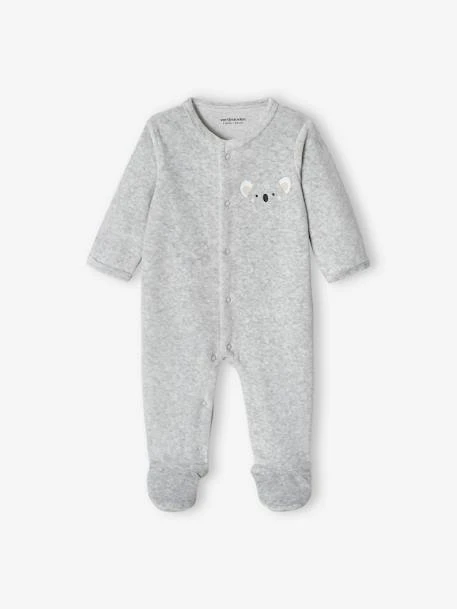 Koala Sleepsuit In Velour, For Babies - Marl Grey 6 Koala Sleepsuit In Velour, For Babies - Marl Grey - Image 4
