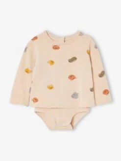 Long Sleeve Bodysuit Top For Babies - Golden Beige