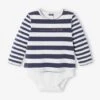 Long Sleeve Bodysuit Top In Stripes For Babies - Ecru -PETIT BATEAU Sales Store long sleeve bodysuit top in stripes for babies