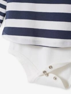 Long Sleeve Bodysuit Top In Stripes For Babies - Ecru -PETIT BATEAU Sales Store long sleeve bodysuit top in stripes for babies 2