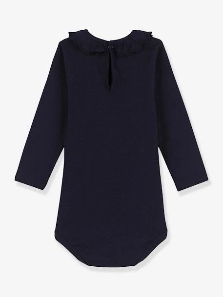 Long Sleeve Bodysuit With Frilled Collar For Babies - PETIT BATEAU - Navy Blue 4 Long Sleeve Bodysuit With Frilled Collar For Babies - PETIT BATEAU - Navy Blue - Image 2