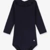 Long Sleeve Bodysuit With Frilled Collar For Babies - PETIT BATEAU - Navy Blue