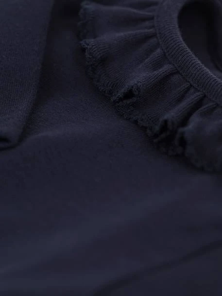 Long Sleeve Bodysuit With Frilled Collar For Babies - PETIT BATEAU - Navy Blue 5 Long Sleeve Bodysuit With Frilled Collar For Babies - PETIT BATEAU - Navy Blue - Image 3