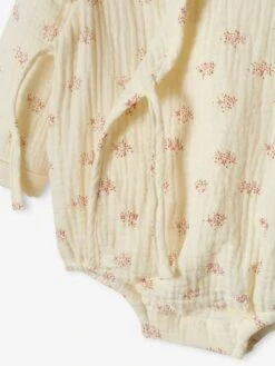 Long Sleeve Cotton Gauze Bodysuit, Flowers, For Newborn Babies - Ecru -PETIT BATEAU Sales Store long sleeve cotton gauze bodysuit flowers for newborn babies 3