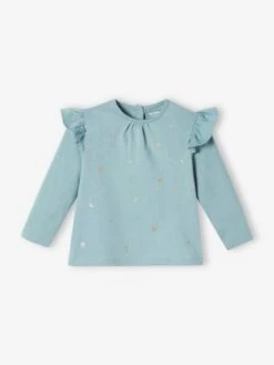 Long Sleeve Frilly Top For Babies - Green Medium All Over Printed