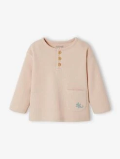 Long Sleeve Grandad-Style Top In Honeycomb For Babies - Beige