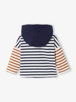 Long Sleeve Hoodie For Babies - White Light Striped -PETIT BATEAU Sales Store long sleeve hoodie for babies 2