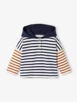 Long Sleeve Hoodie For Babies - White Light Striped